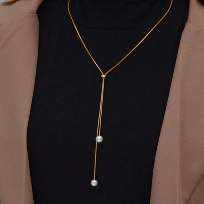 Faux Pearl Adjustable Y Lariat Necklace